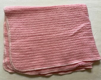 Vintage Baby Blanket Crib Blankie Waffle Weave Pink Nostalgic DAMAGED