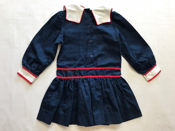 Vintage Girls Size 4T Sailor Style Dress Blue Red… - image 4