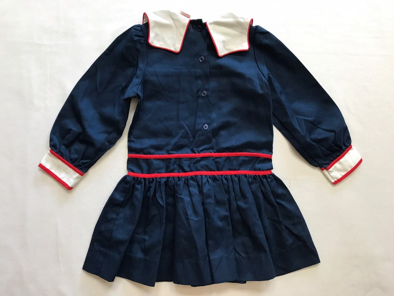 Vintage Girls Size 4T Sailor Style Dress Blue Red White USA America Made Cute Children Kids image 4