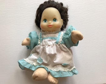 1985 My Child Loving Baby Doll with Head Motion Mattel Retro 80s Kids Toy Girl with Dark Hair Blue Eyes Plastic Head