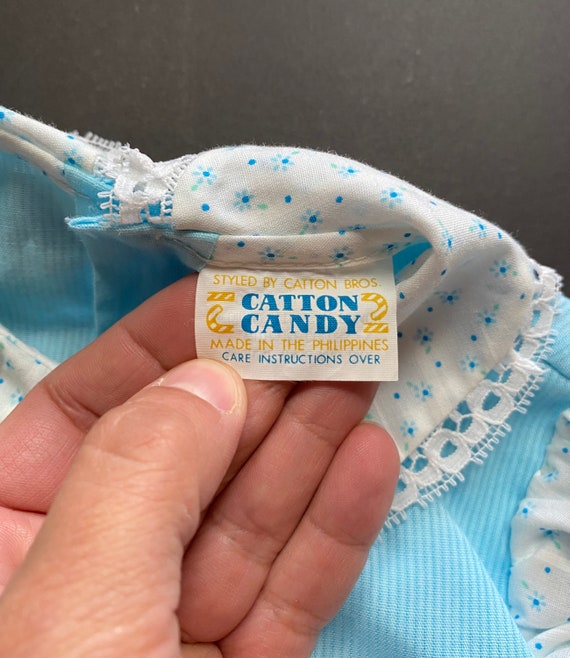 Baby Girls Pretty Dress and Bonnet Vintage 80s Cute Pastel Blue and White Adorable Newborn Babies Child Kids Catton Candy View 4