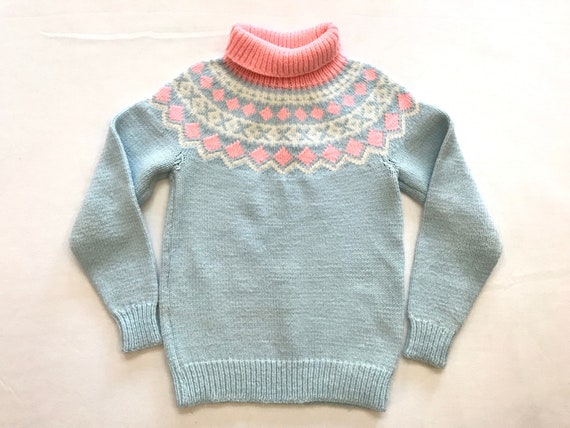 Vintage Handmade Pastel Kawaii Knit Fair Isle Swe… - image 1