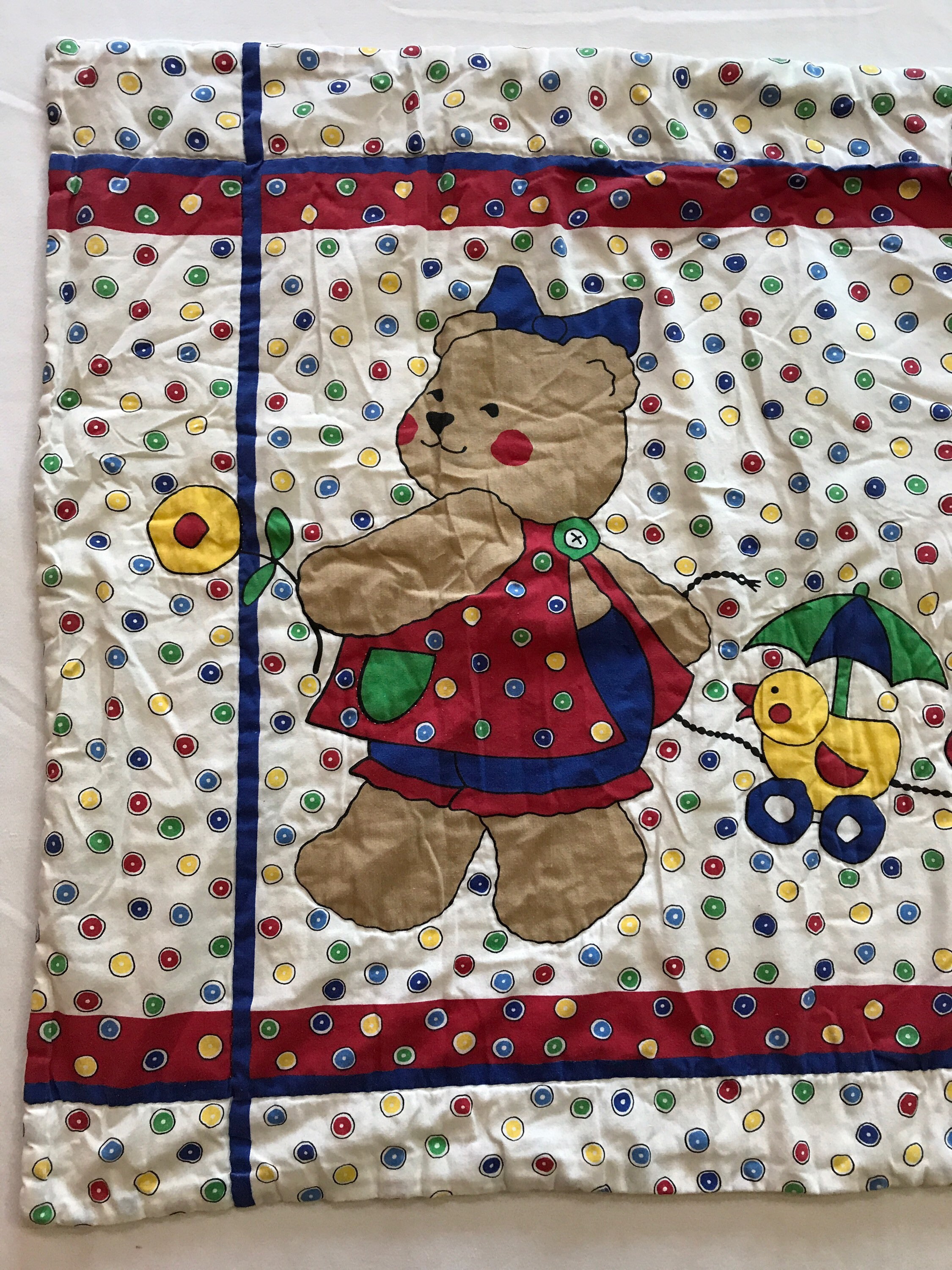 Cute Primary Color Baby Blanket 80s Kids Babies Crib Blankie Nostalgic