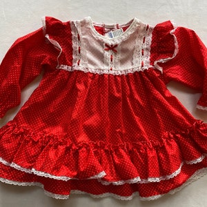 Baby Girls Red Dots Valentines Day Pretty Dress Vintage 80s Cute Holiday Adorable Babies Child Kids Lace Alexis Made in USA 24 Months