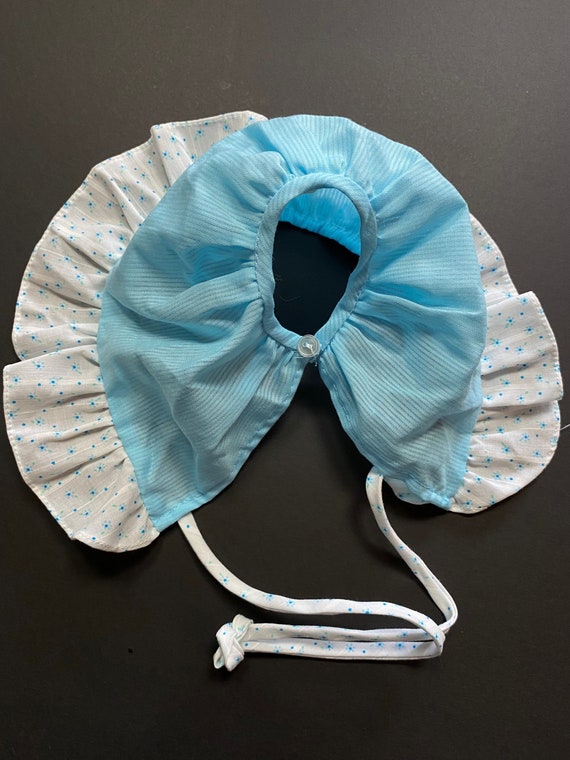 Baby Girls Pretty Dress and Bonnet Vintage 80s Cute Pastel Blue and White Adorable Newborn Babies Child Kids Catton Candy View 5
