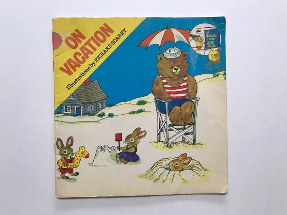 1976 Richard Scarry's On Vacation Picture Story Book for Kids Children Retro 70s Paper Ephemera Golden Look Look Book