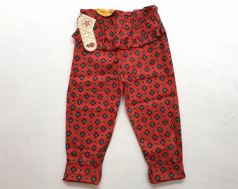 Vintage Girls Rosebud Duds Funky Print Pants Red Yellow Primary Color Size 3T Made in USA Paisley 90s Kids