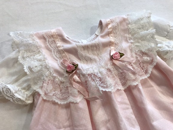 Baby Girls Pink Dress Vintage 80s Cute Pastel Ado… - image 2