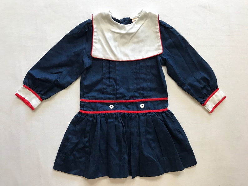 Vintage Girls Size 4T Sailor Style Dress Blue Red White USA America Made Cute Children Kids image 1