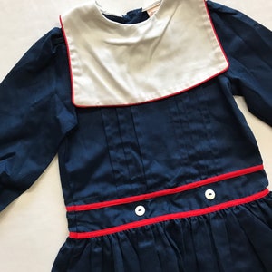 Vintage Girls Size 4T Sailor Style Dress Blue Red White USA America Made Cute Children Kids image 3