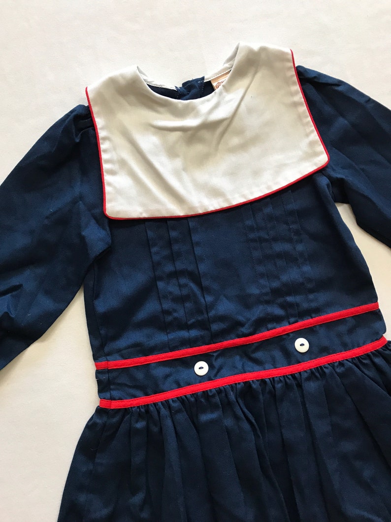 Vintage Girls Size 4T Sailor Style Dress Blue Red White USA America Made Cute Children Kids image 3