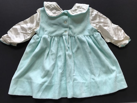 Baby Girls Blue Velour Satin Pretty Dress Vintage… - image 2