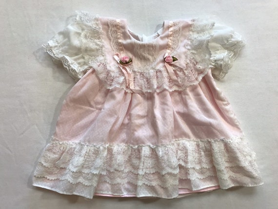 Baby Girls Pink Dress Vintage 80s Cute Pastel Ado… - image 1