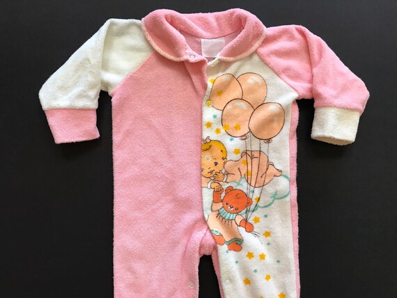 Vintage Kids One Piece Pyjamas Romper Pink Baby Sl