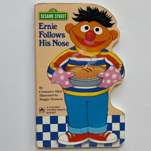 1990 Ernie Follows His Nose Board Book Jim Henson Muppets Sesame Street Golden Sturdy Book