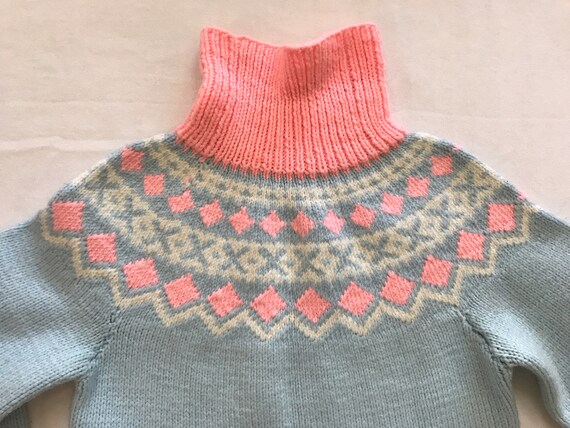 Vintage Handmade Pastel Kawaii Knit Fair Isle Swe… - image 4