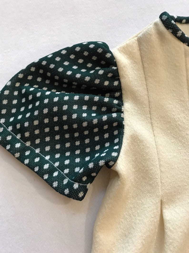 Vintage Handmade Dress for Baby Girls Toddlers Kids 70s 80s Retro Cute Shirt Top Creme Green Polka Dot