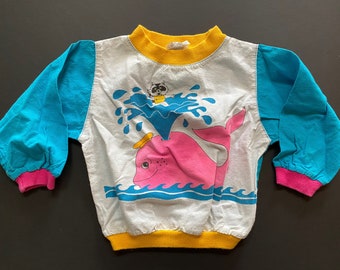 Cute 90s Kids Shirt Rascal Brand Made in BC Canada Kids Size 2 Summer Whale Lightweight Linen Cotton Style