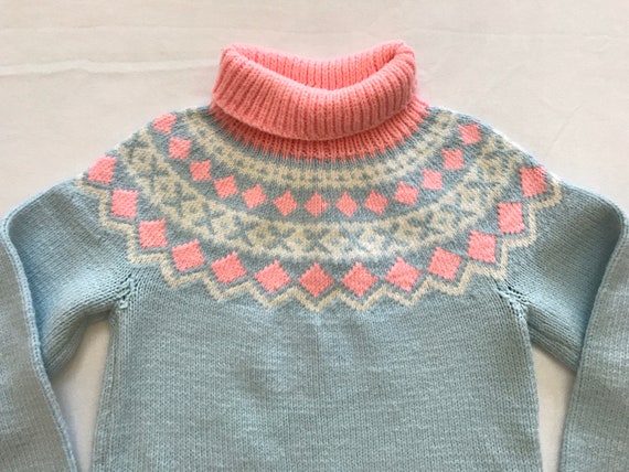 Vintage Handmade Pastel Kawaii Knit Fair Isle Swe… - image 2