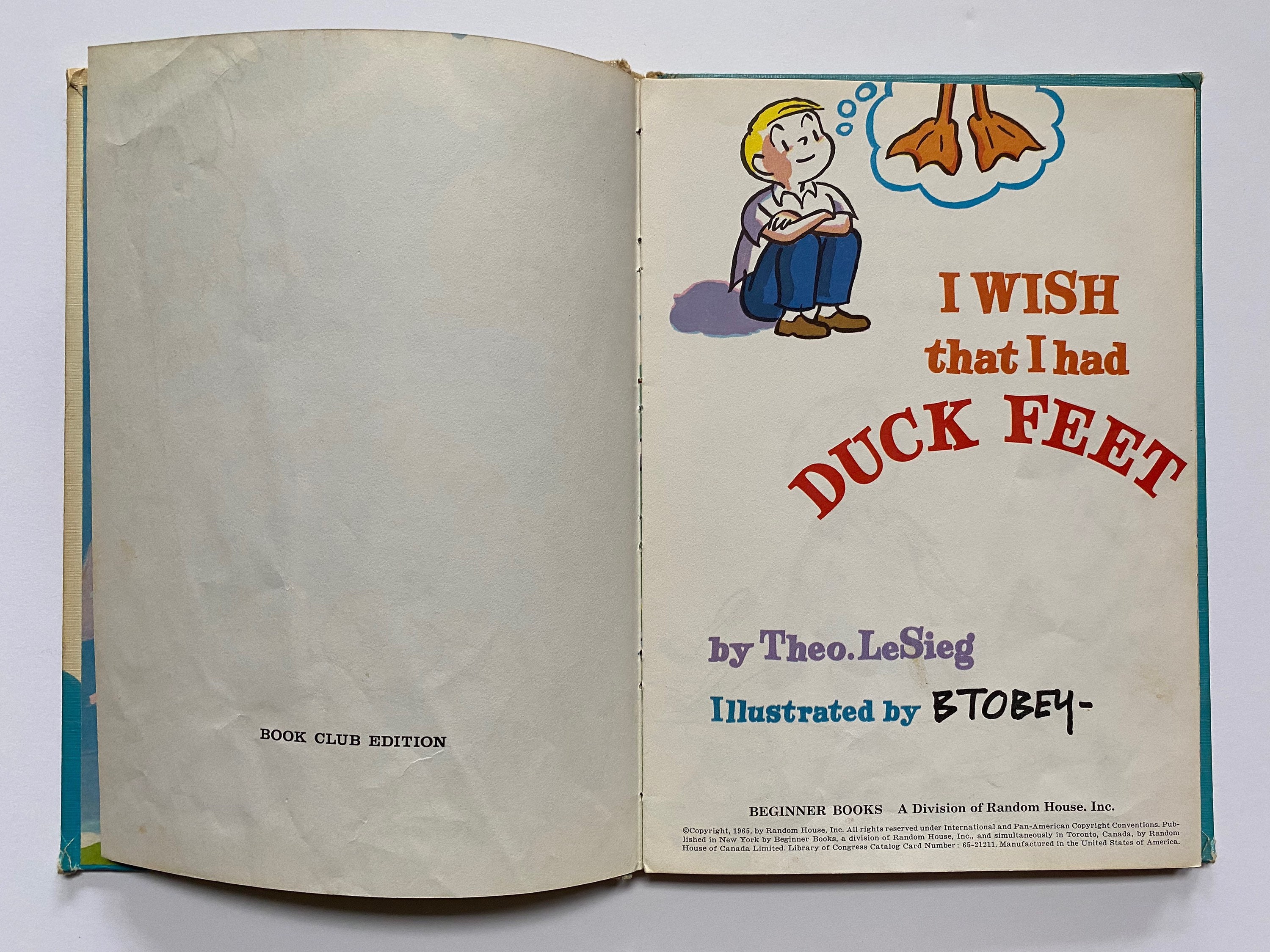1965 I Wish That I Had Duck Feet Book by Theo Lesieg Hard
