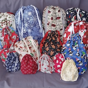 Reusable Fabric Christmas Gift Bag/Christmas/Small/Medium/Large/Holiday/Fabric Gift Bag/Cookie Bag/Treat Bag/Eco-friendly/Green