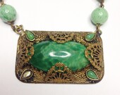 Czech Glass Necklace, Art Nouveau Peking Glass Flapper Necklace, 1920's
