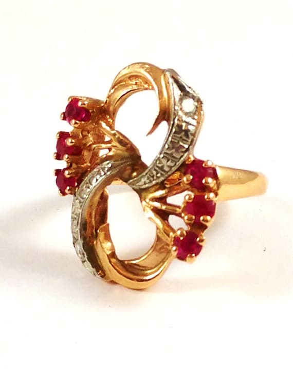Art Deco Diamond and Ruby Ring in 14k Rose Gold, 1
