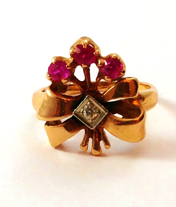 Art Deco Diamond and Ruby Ring in 14k Rose Gold, 1