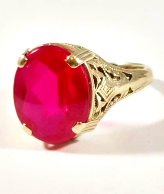 Art Deco Ruby Ring in 14k White Gold, 1920's