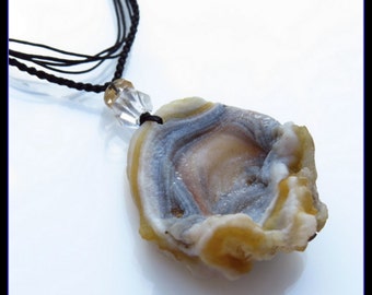 YONI Pendant * Natural Citrine & Herkimer Diamond "OYSTER" Druzy Pendant * Nat. Color / Shape Yoni Necklace * Earth Spirit Treasure * Womb