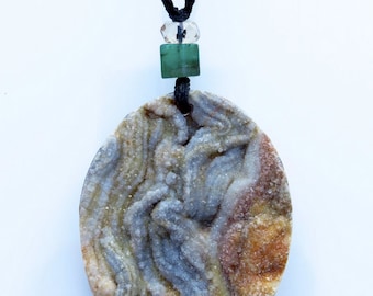 Emerald,  Citrine & Druzy Necklace *  Gemstone with Dreamy Druzy Crystal Pendant Necklace with adjustable cord! * Earth Spirit Treasures