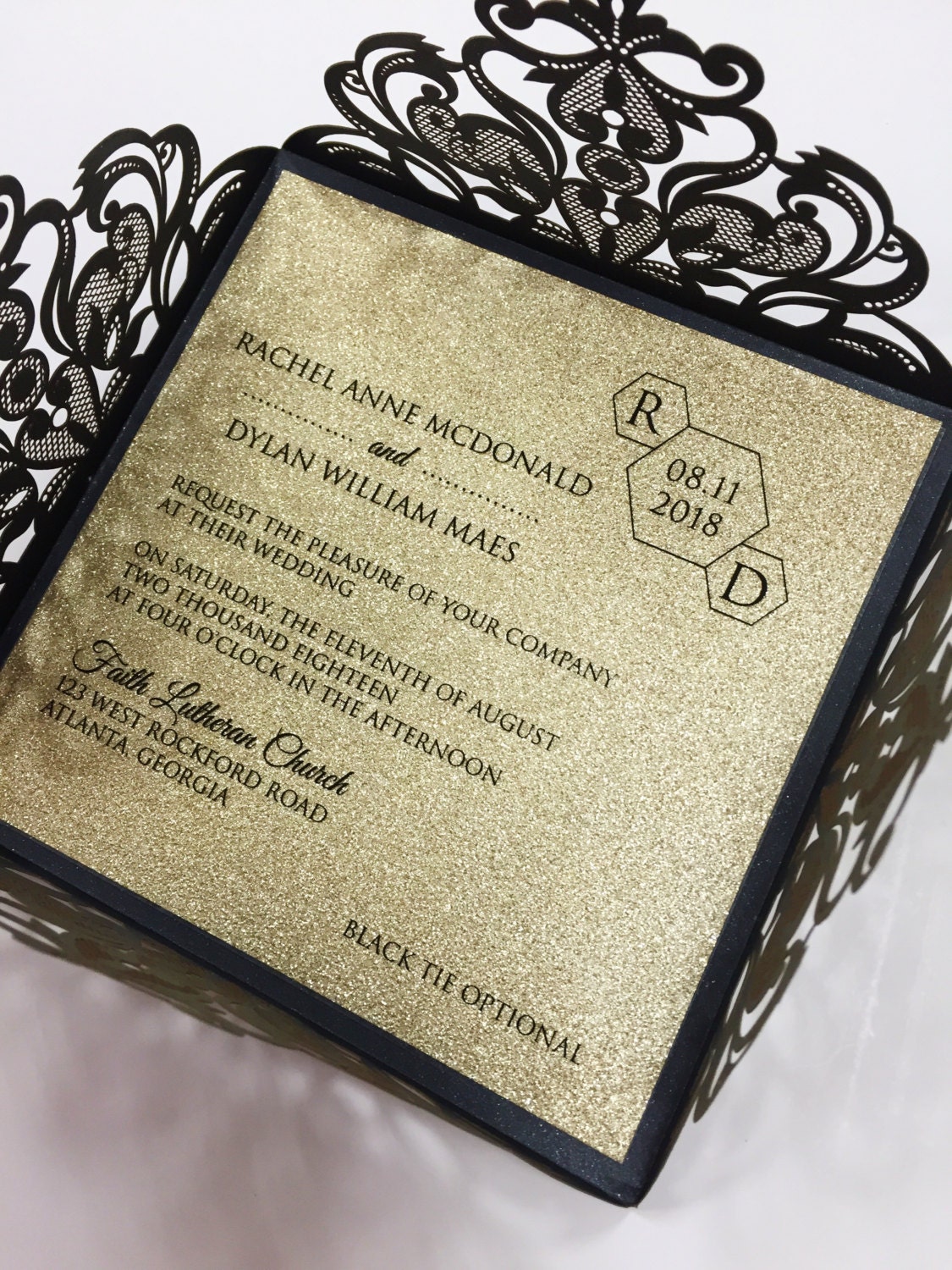 Floral Paper Wrap Shimmer Glitter and Gold Wedding Invitation Etsy