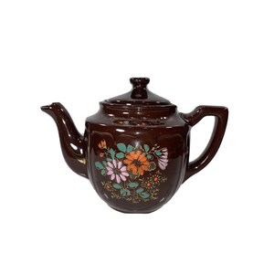 Vintage Japan Moriage Redware Hand Painted Floral Tea Pot  5”Tall O400