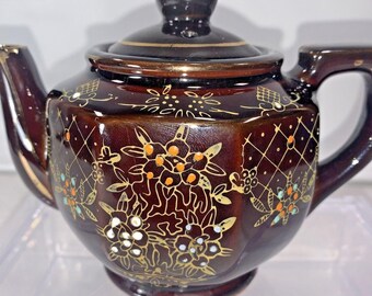 Vintage Japan Moriage Redware Hand Painted Coffee / Tea Pot 4