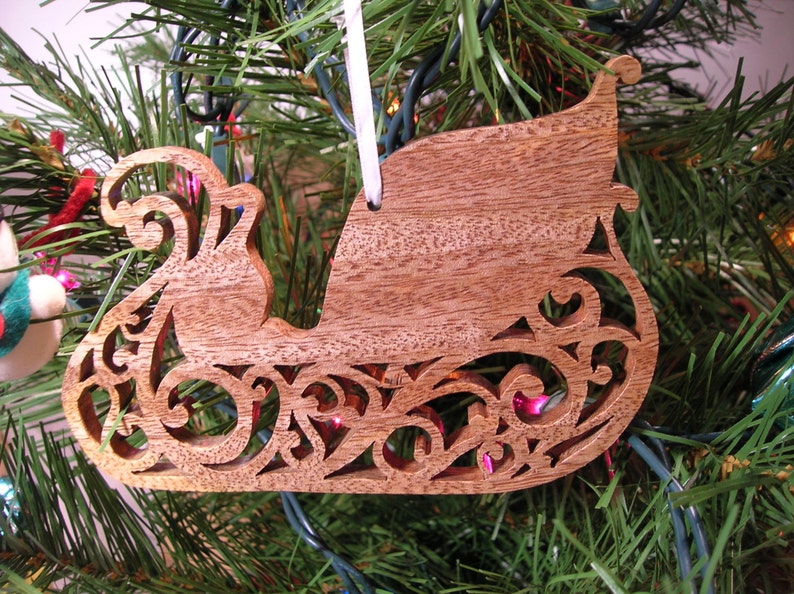 Ooak Wooden Fretwork Sleigh Christmas Ornament 233 Etsy
