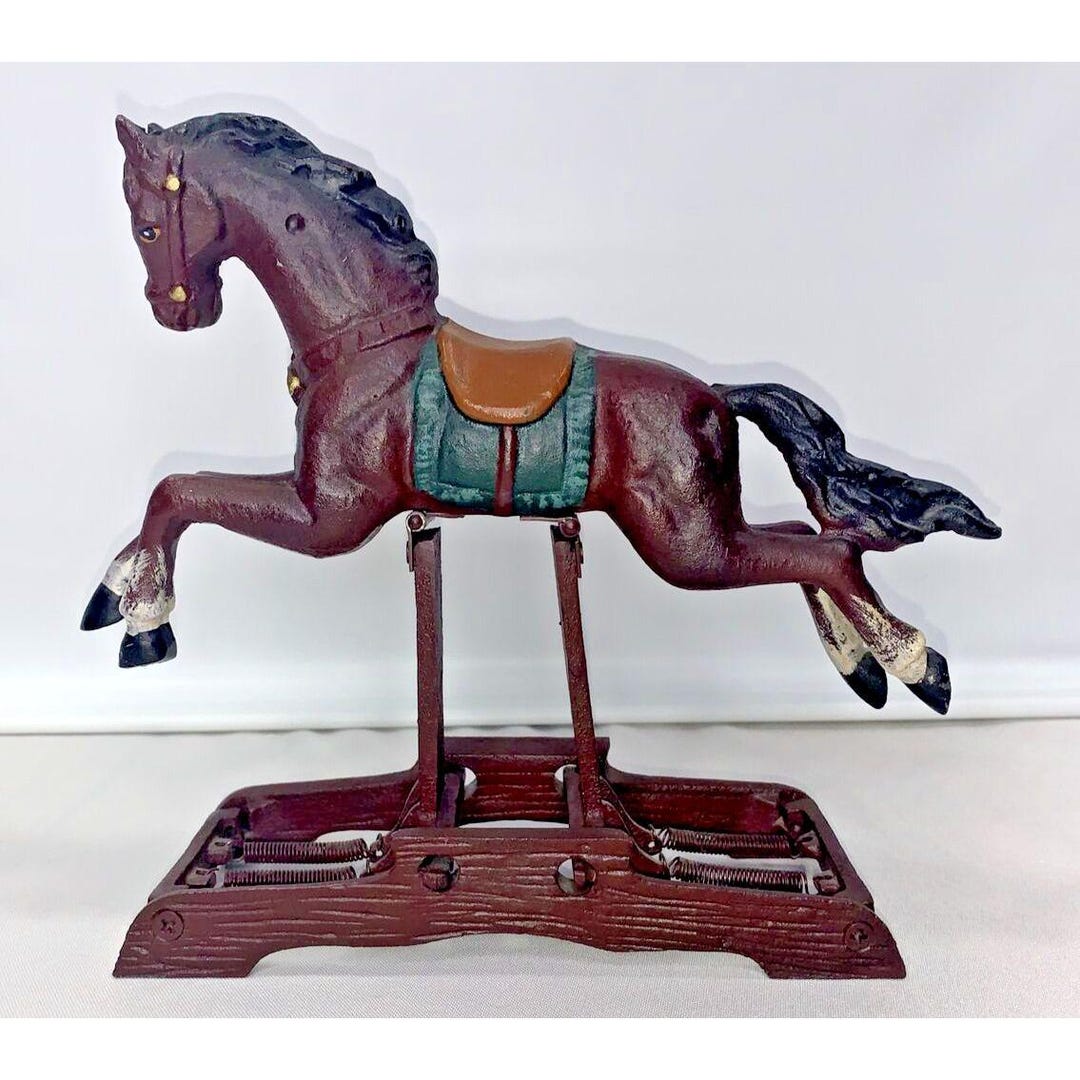 Vintage Cast Iron Spring Loaded Miniature Rocking Horse Great Condition ...