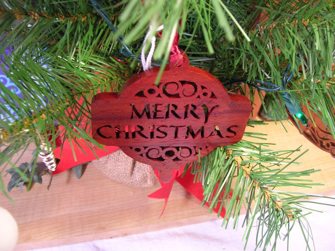 Merry Christmas Fretwork Wooden Christmas Ornament 310 Etsy