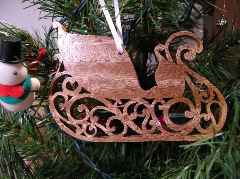 Ooak Wooden Fretwork Sleigh Christmas Ornament 233 Etsy