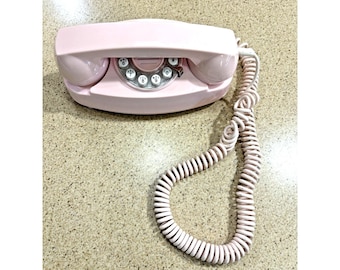 Vtg Pink Retro Crosley Push Button Rotary Look Corded Table Top Telephone B108