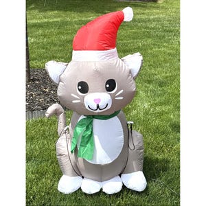 Gemmy Sitting Kitten With Santa Hat Christmas Inflatable