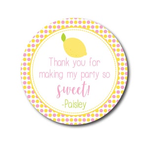 Lemonade Favor Sticker Tag - Lemon First Birthday - Lemon Party Decor - Lemonade - Thank You For Making My Party So Sweet Pink Yellow Decor