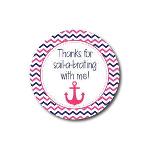 Sail A Brating Nautical Favor Stickers - Baby Shower Favors - Girl Shower Decor - Nautical Birthday Favor - Boat Stickers - Pink Navy