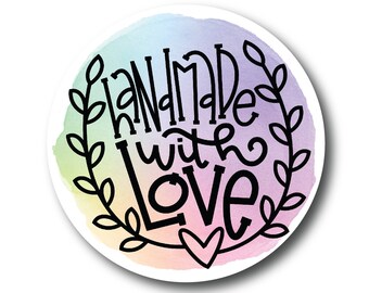 Handmade With Love Sticker - Product Packaging Label - Small Business Sticker - Bulk Stickers - Watercolor - Rainbow