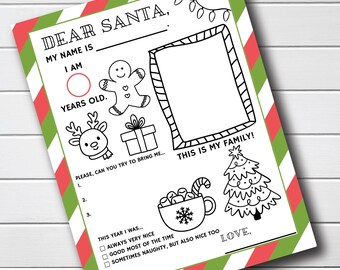 Dear Santa Note - Santa Letter From Child - Kids Santa Letter - Fill In Santa Note - North Pole - Elf Activities - Printable
