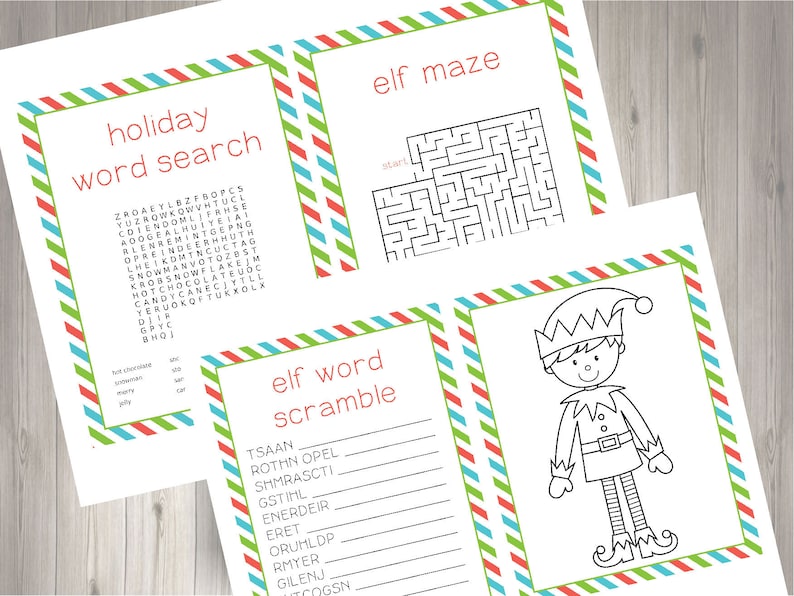 Elf Activity Set Elf Props DIY Elf Ideas Printable Elf Paper Elf Prop Elf Maze Elf Coloring Sheet Maze Holiday Word Search image 1