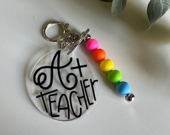 A+ Teacher Key Chain  - Educator Gift - Preschool - Elementary School - Daycare - Teacher - Nanny Present