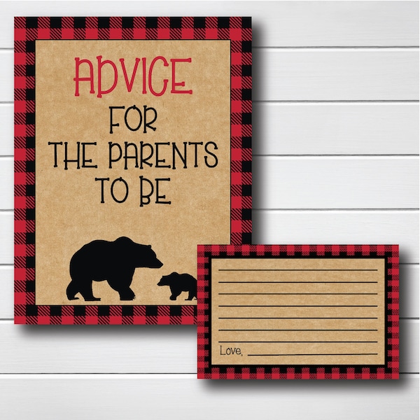 Lumberjack Advice For The Parents To Be Sign - Woodland Baby Shower Decor - Plaid Decor - Printable Baby Shower Games