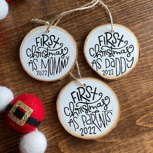 First Christmas Mom Dad  First Ornament - New Mom Dad Baby Gift - Wood Log Christmas Decor First Ornament - Christmas Tree Gift