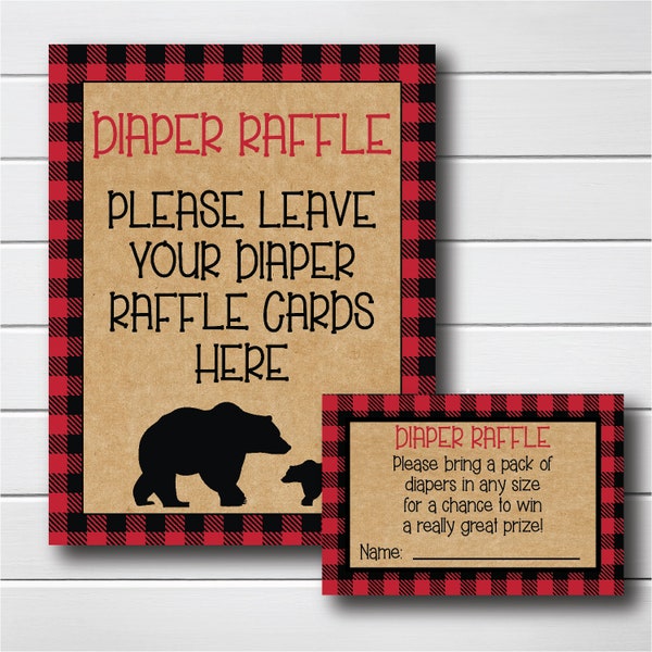 Lumberjack Diaper Raffle Game Sign - Woodland Baby Shower Decor - Plaid Decor - Printable Baby Shower Games - Diaper Raffle Cards