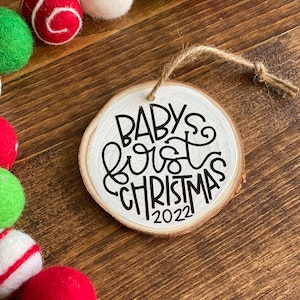 Baby’s First Ornament - First Christmas - Wedding - New Mom Dad Baby Gift - Wood Log Christmas Decor First Ornament - Christmas Tree Gift